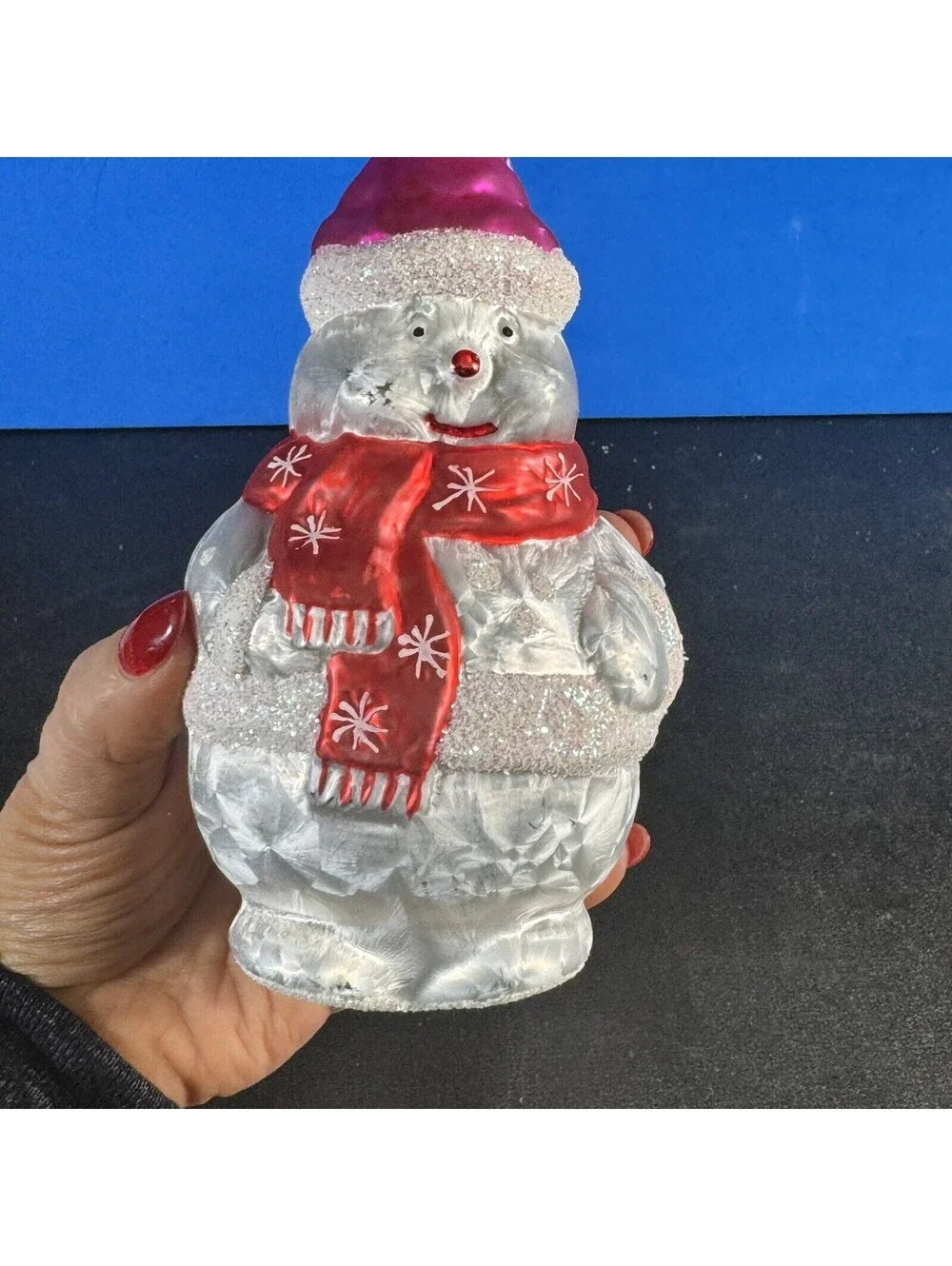 Neiman Marcus Snowman Blown Glass Christmas Tree Holiday Ornament 6” Germany